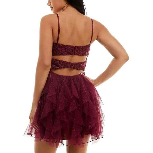 NWT Speechless Womens Wine Sleeveless Lace Bodice Cocktail Dress Size Juniors 9 - Picture 3 of 4